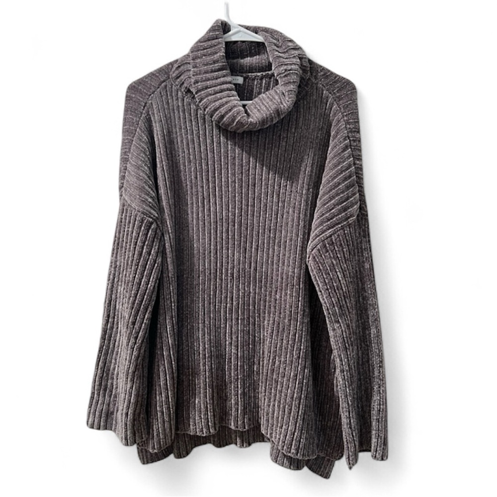 Lida Kate Chenille Ribbed Soft Turtleneck Sweater Gray Size Small